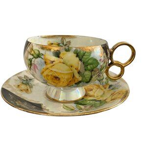 Del Coronado Japanese Lusterware MCM Footed Tea Cup And Saucer Set